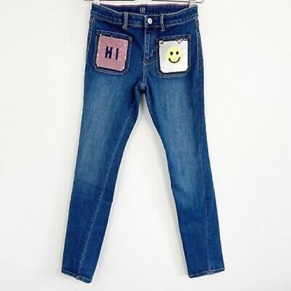 Gap Girls Denim Hi/Bye Flip Sequin Front Pockets Skinny Jean